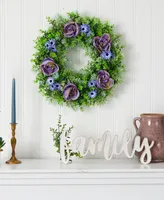 Rose, Daisy and Greens Artificial Wreath, 22"