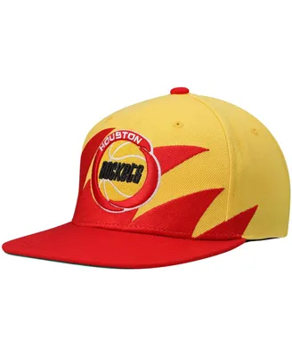 Men's Mitchell & Ness Gold and Red Houston Rockets Hardwood Classics Sharktooth Snapback Hat