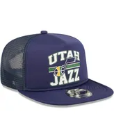 Men's New Era Navy Utah Jazz Logo A-Frame 9Fifty Trucker Snapback Hat