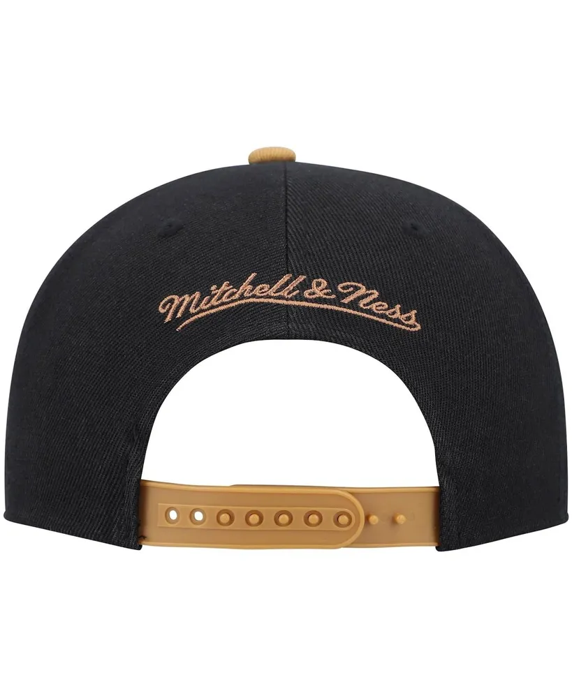 Men's Mitchell & Ness Black and Tan Philadelphia 76ers Hardwood Classics Gradient Wordmark Snapback Hat