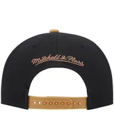 Men's Mitchell & Ness Black and Tan Philadelphia 76ers Hardwood Classics Gradient Wordmark Snapback Hat