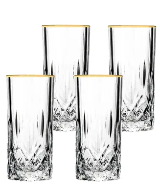 Opera Gold Collection 4 Piece Crystal High Ball Glass with Gold Rim Set - Gold
