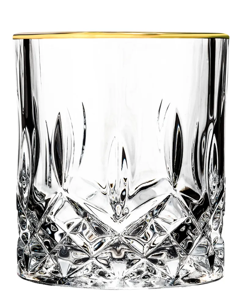 Opera Gold Collection 4 Piece Crystal Double Old Fashion Glass with Gold Rim Set - Gold