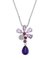 Multi-Gemstone (1-1/2 ct. t.w.) & Diamond (1/20 ct. t.w.) 18" Pendant Necklace in Sterling Silver