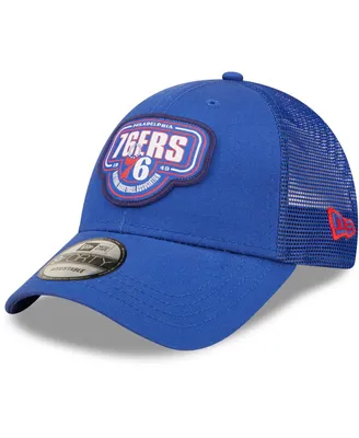Men's New Era Royal Philadelphia 76ers Team Logo Patch 9FORTY Trucker Snapback Hat
