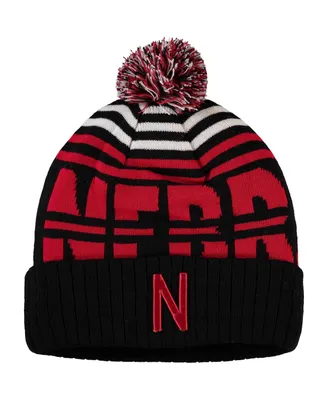 Men's Top of the World Black and Scarlet Nebraska Huskers Colossal Cuffed Knit Hat with Pom