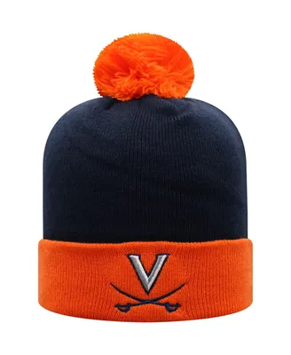 Men's Top of the World Navy and Orange Virginia Cavaliers Core 2-Tone Cuffed Knit Hat with Pom