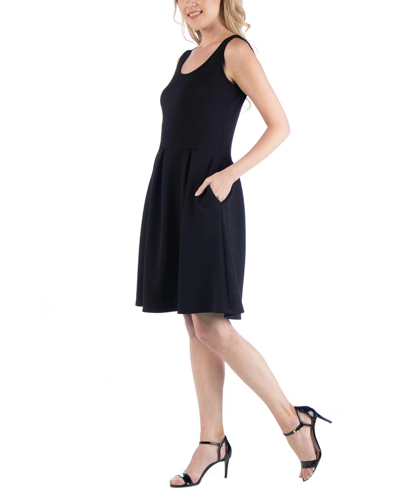 24seven Comfort Apparel Women's Sleeveless Pleated Skater Dress with Pockets