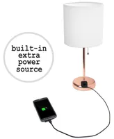 LimeLights Stick Lamp with Charging Outlet - White Shade, Rose Gold