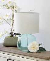 Simple Designs Glass Table Lamp with Fabric Shade, Green White Shade