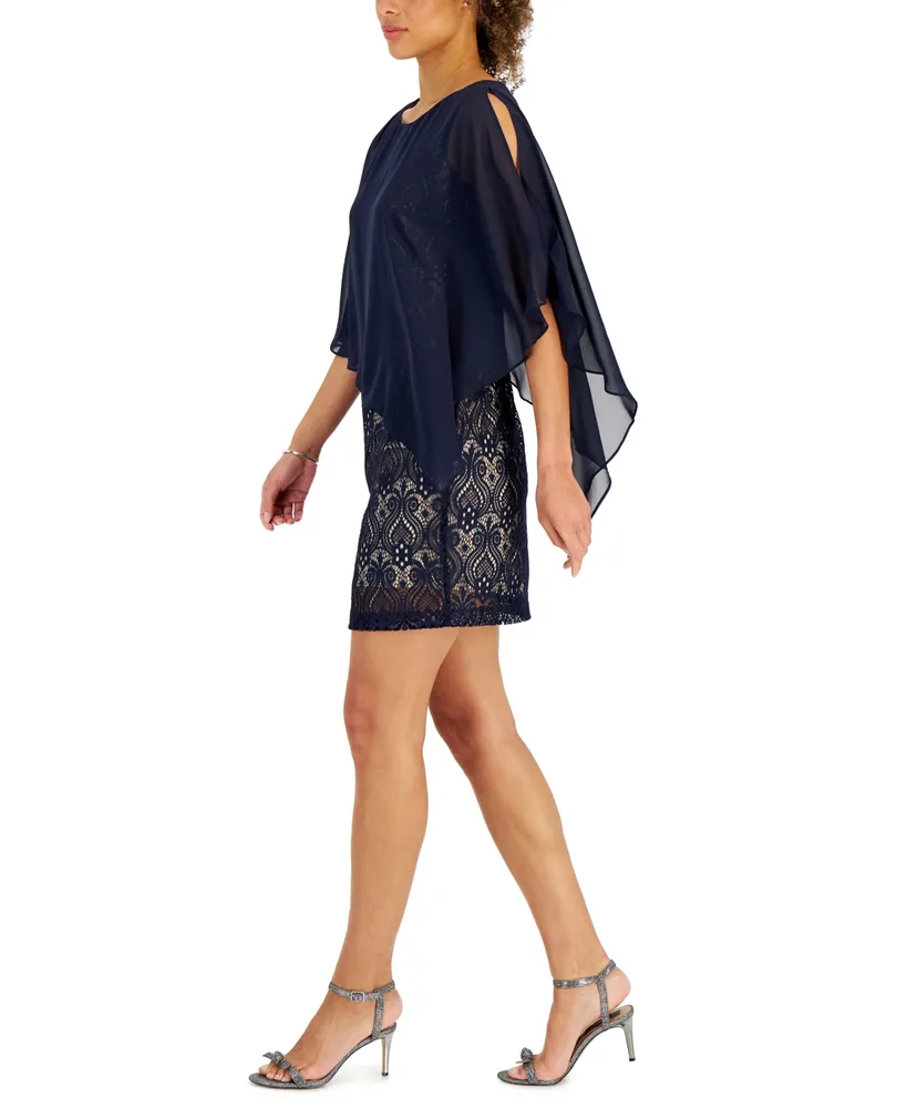 Connected Petite Chiffon-Overlay Lace Sheath Dress
