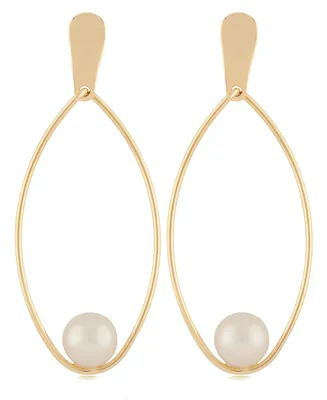 Cultured Freshwater Pearl (6mm) Oval Drop Earrings in 14k Gold