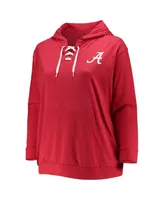 Women's Crimson Alabama Crimson Tide Plus Size Wordmark V-Neck Lace-Up Pullover Hoodie