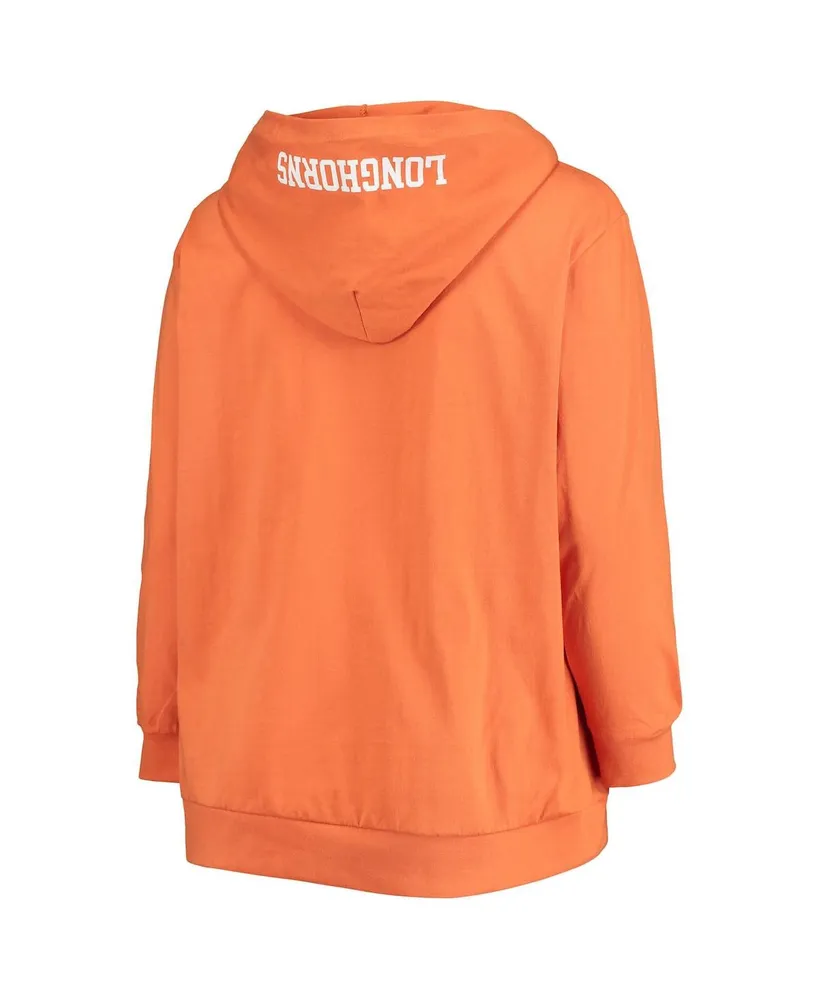 Women's Texas Orange Longhorns Plus Wordmark V-Neck Lace-Up Pullover Hoodie