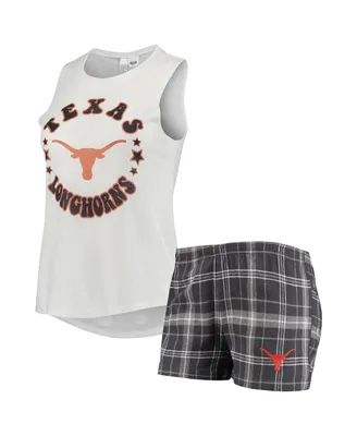 Women's Concepts Sport Charcoal, White Texas Longhorns Ultimate Flannel Tank Top and Shorts Sleep Set