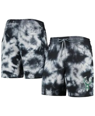 Men's New Era Black Milwaukee Bucks Fleece Tie-Dye Shorts