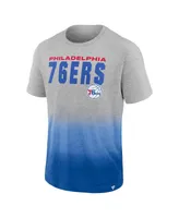 Men's Fanatics Heathered Gray and Royal Philadelphia 76ers Board Crasher Dip-Dye T-shirt