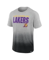 Men's Fanatics Heathered Gray and Black Los Angeles Lakers Board Crasher Dip-Dye T-shirt