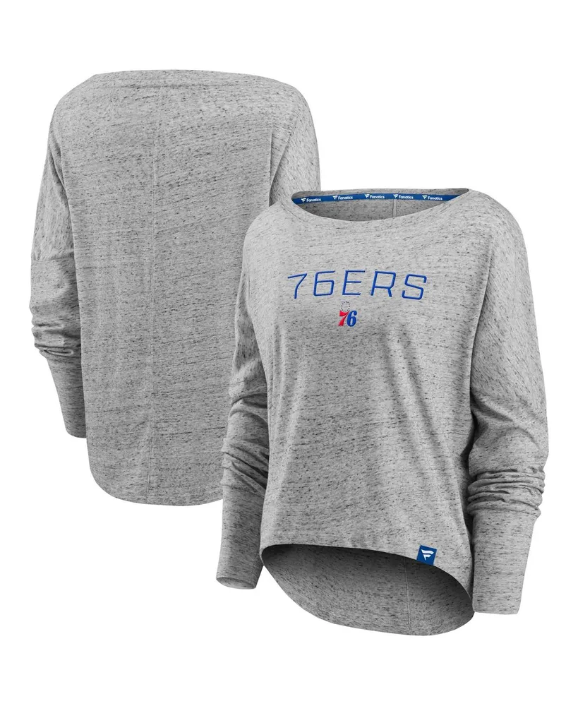 Women's Fanatics Heathered Gray Philadelphia 76ers Nostalgia Off-The-Shoulder Long Sleeve T-shirt