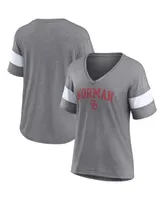 Women's Fanatics Heathered Gray Oklahoma Sooners Arched City Sleeve-Striped Tri-Blend V-Neck T-shirt