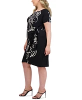 Robbie Bee Plus Size Floral-Print Faux-Wrap Dress