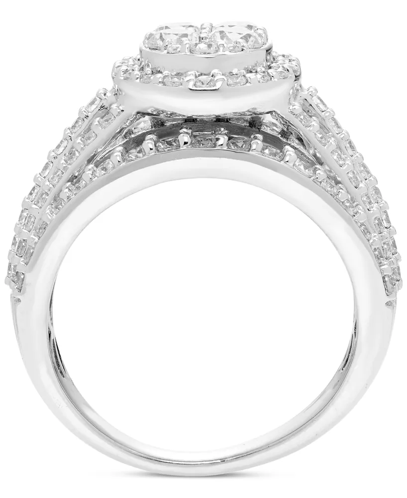 Diamond Oval Cluster Multi-Row Engagement Ring (2 ct. t.w.) in 14k White Gold