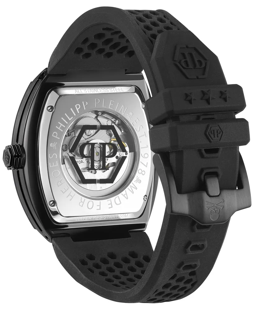 Philipp Plein Men's Automatic The $keleton Rainbow Crystal and Black Silicone Strap Watch 44mm