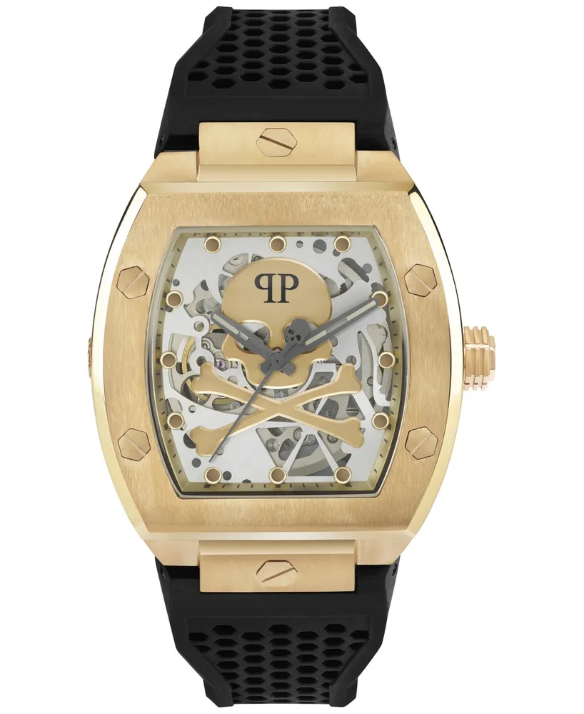 Philipp Plein Men's Automatic The $keleton Black Silicone Strap Watch 44mm
