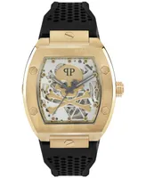 Philipp Plein Men's Automatic The $keleton Black Silicone Strap Watch 44mm
