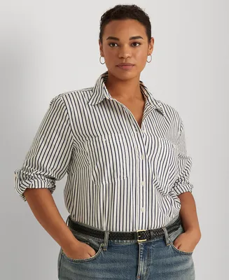 Lauren Ralph Plus Stripe Roll Tab Button-Down Shirt