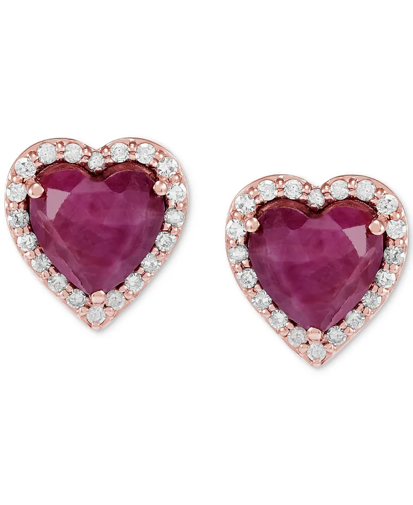 Ruby (3-3/4 ct. t.w.) & Diamond (1/5 ct. t.w.) Heart Stud Earrings in 14k Rose Gold