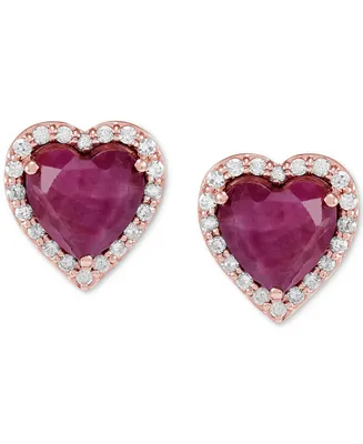 Ruby (3-3/4 ct. t.w.) & Diamond (1/5 ct. t.w.) Heart Stud Earrings in 14k Rose Gold