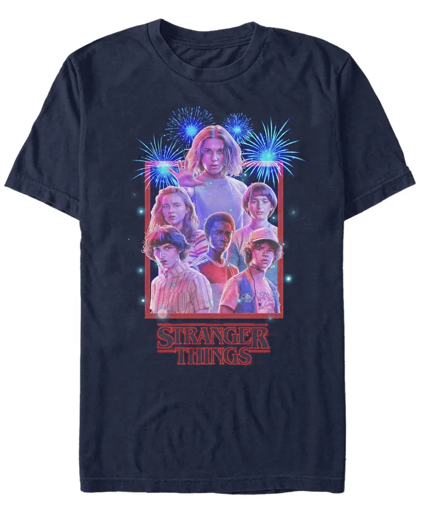 Stranger Things Men's Group Shot Fireworks Poster Short Sleeve T-Shirt
