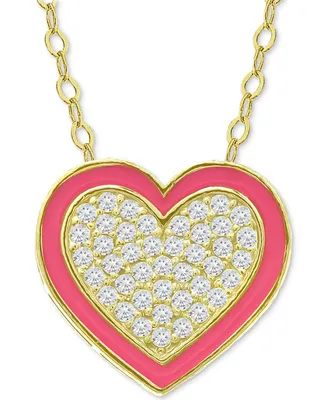 Giani Bernini Cubic Zirconia & Enamel Heart Pendant Necklace, 16" + 2" extender, Created for Macy's