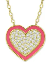 Giani Bernini Cubic Zirconia & Enamel Heart Pendant Necklace, 16" + 2" extender, Created for Macy's