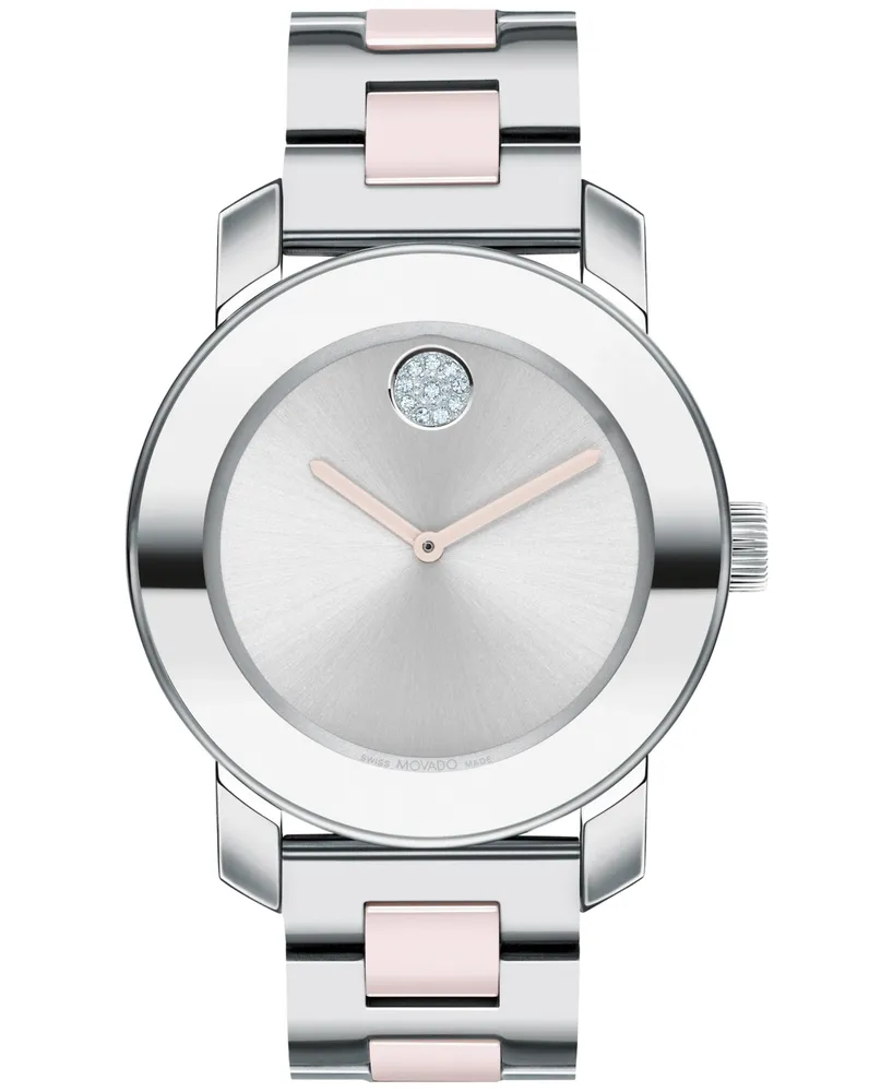 Movado Women's Swiss Bold Blush Ceramic & Stainless Steel Bracelet Watch 36mm