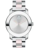 Movado Women's Swiss Bold Blush Ceramic & Stainless Steel Bracelet Watch 36mm