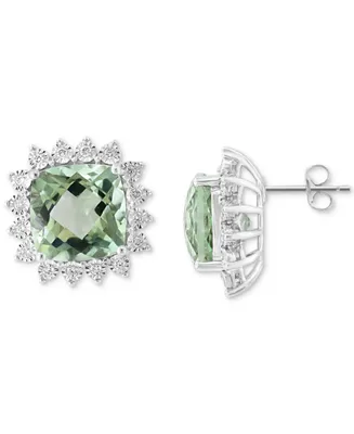 Effy Green Quartz (10-1/2 ct. t.w.) & Diamond (1/3 ct. t.w.) Halo Stud Earrings in 14K White Gold