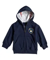 Boys and Girls Toddler Soft as a Grape Navy Milwaukee Brewers Baseball Print Full-Zip Hoodie