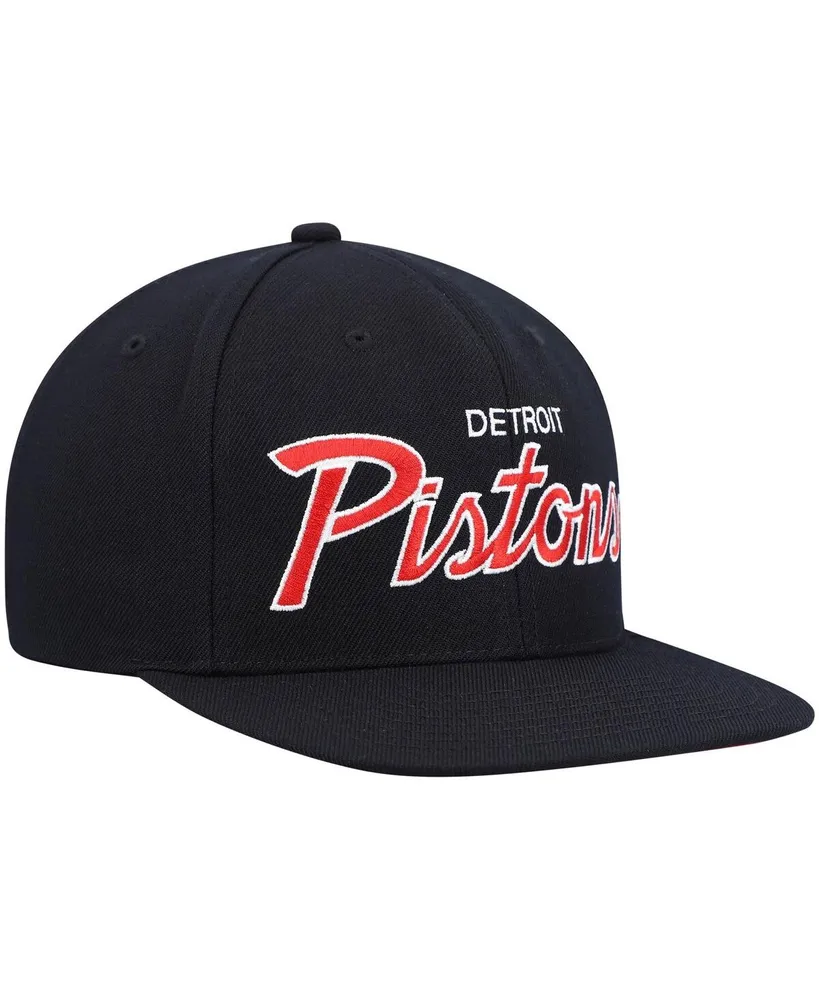 Men's Mitchell & Ness Black Detroit Pistons Hardwood Classics Script 2.0 Snapback Hat