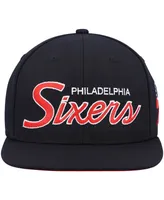 Men's Mitchell & Ness Black Philadelphia 76Ers Hardwood Classics Script 2.0 Snapback Hat