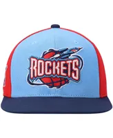 Men's Mitchell & Ness Light Blue, Navy Houston Rockets Hardwood Classics On The Block Snapback Hat