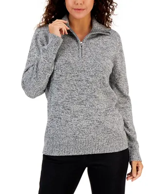 Karen Scott Women's Cotton Marl Zip Sweater, Created for Macy's