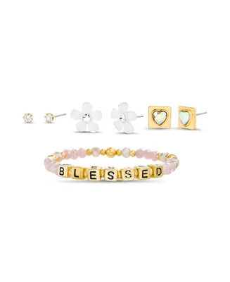 kensie Blessed Beaded Stretch Bracelet and Stud Earring Set