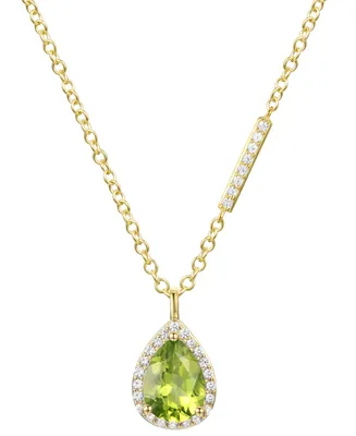 Peridot (1-1/10 ct. t.w.) & Lab-Grown White Sapphire (1/6 ct. t.w.) Teardrop Halo 17" Pendant Necklace in 14k Gold-Plated Sterling Silver