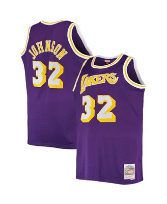 Youth Mitchell & Ness Magic Johnson Black/Purple Los Angeles Lakers 1984-85  Hardwood Classics Fadeaway