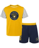 Newborn and Infant Boys Girls Gold, Navy Milwaukee Brewers Pinch Hitter T-shirt Shorts Set