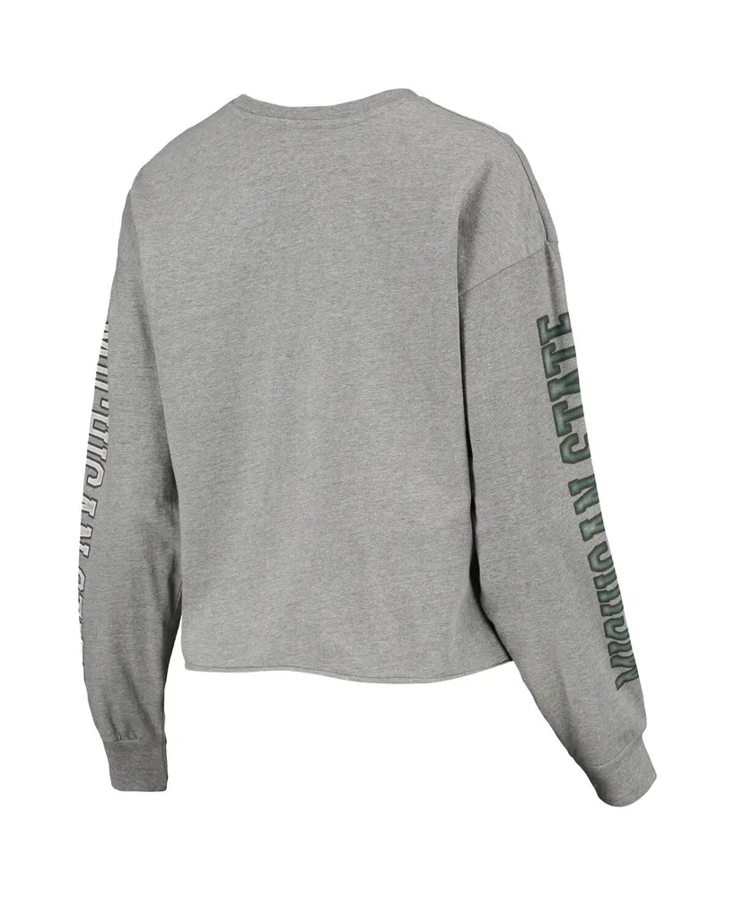 Women's '47 Heathered Gray Michigan State Spartans Ultra Max Parkway Long Sleeve Cropped T-shirt