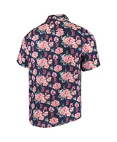 Men's Foco Navy Boston Red Sox Floral Linen Button-Up Shirt