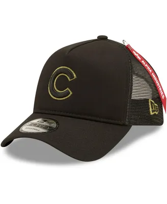 Men's New Era X Alpha Industries Black Chicago Cubs A-Frame 9Forty Trucker Snapback Hat